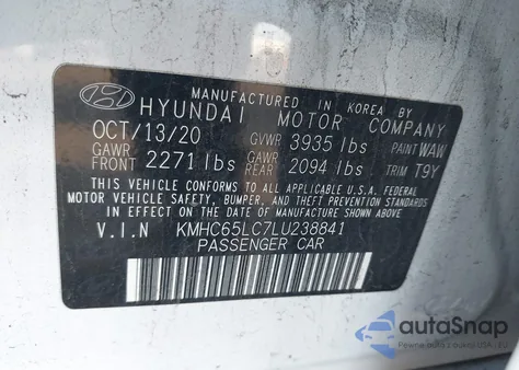 2020 Hyundai Ioniq Hybrid Blue from USA, damaged, VIN KMHC65LC7LU238841